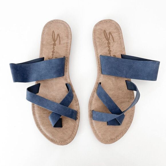 Seven 7 Womens Flat Ring Toe Slip On Maldives Sandals Blue Size 10 - Picture 1 of 6